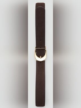 MANGO NWT Women's Brown Genuine Suede Belt With Gold Buckle, Sz L
